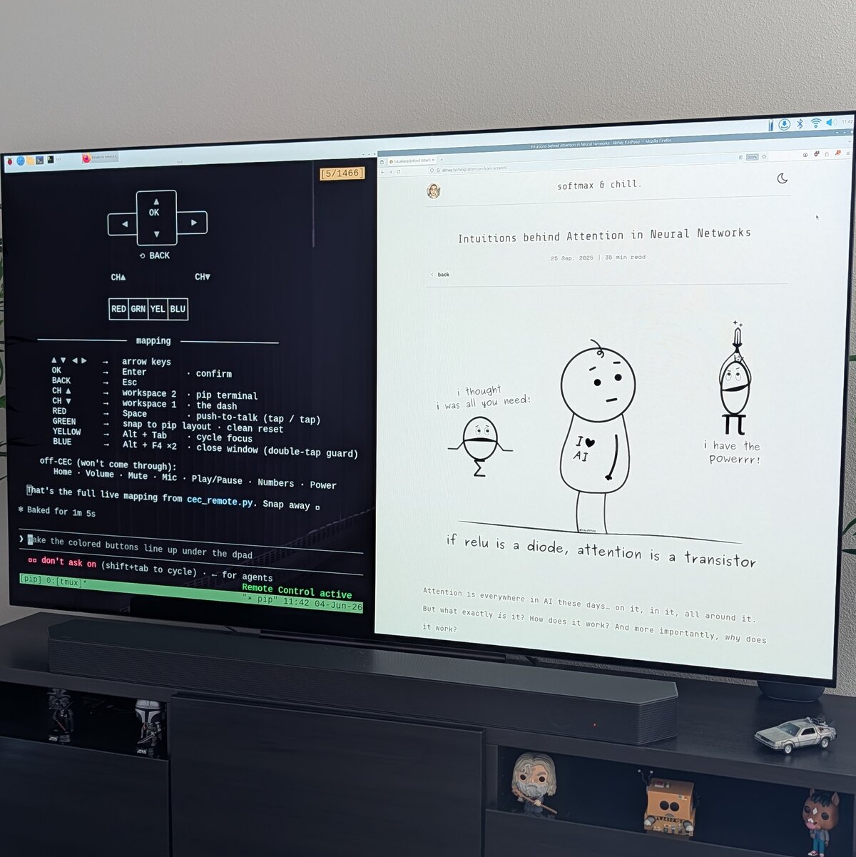 the same TV as a desktop — terminal + browser